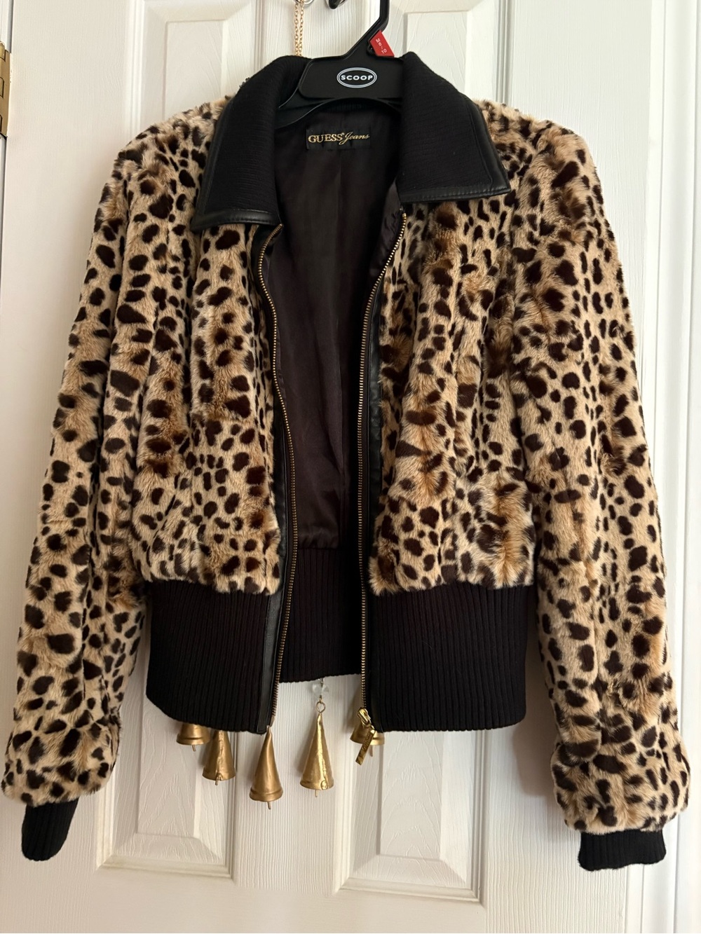 GUESS Leopard-Print Faux Fur Bomber Jacket - Brown/Black